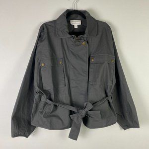 Mare Mare X Anthropologie Belted Utility Canvas Jacket Sz XL Gray Dolman Sleeve